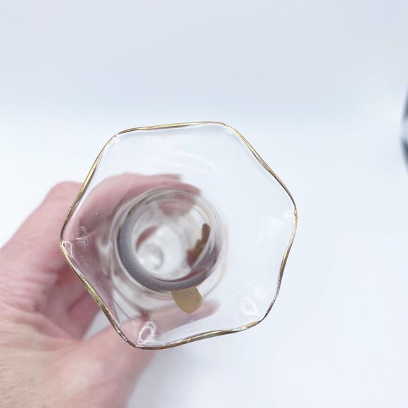 Vintage Hand Blown Glass Fluted Bud Vase Gold Gilt Floral Flower Leaves MCM - Picture 6 of 9